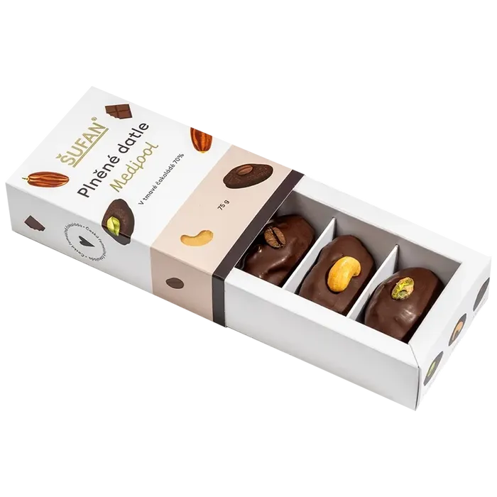 Šufan Plněné datle Medjool v 70% čokoládě 75g